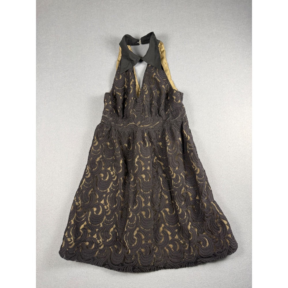 Anna Sui for Target Black Gold Lace Halter Dress Collared Fit Flare Size 3